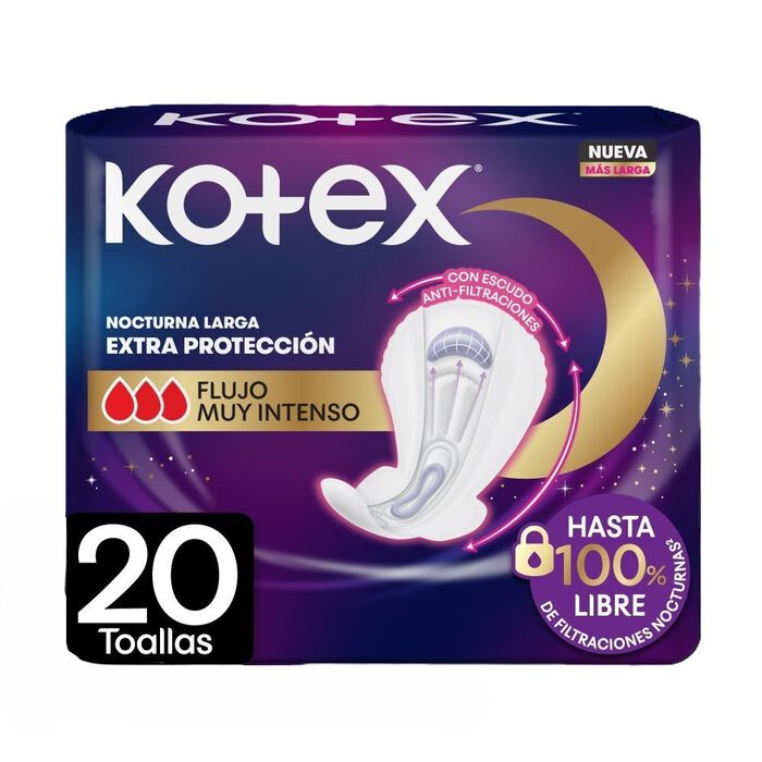 Kotex Nocturna larga y ancha Flujo muy intenso x 20 uni