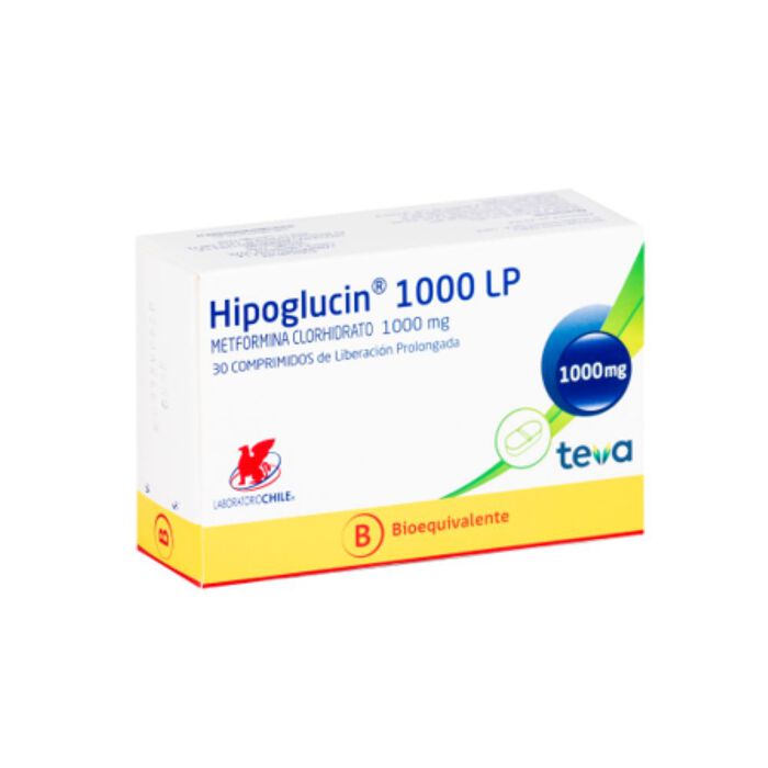 Hipoglucin LP (metformina) 1000 mg x 30 comp Teva Lab Chile
