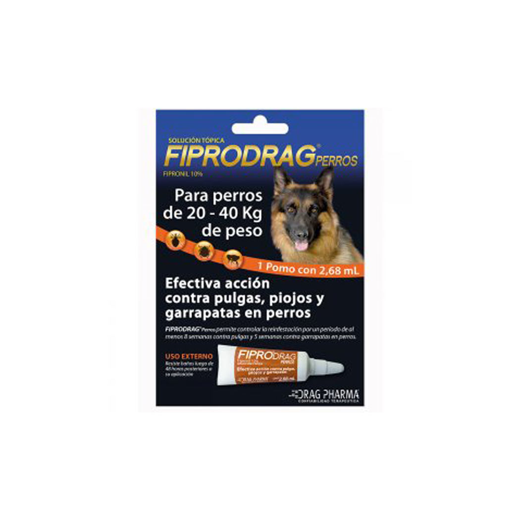 Fiprodrag (Fipronil 10%) pipeta perro 20-40k x 1 Drag pharma