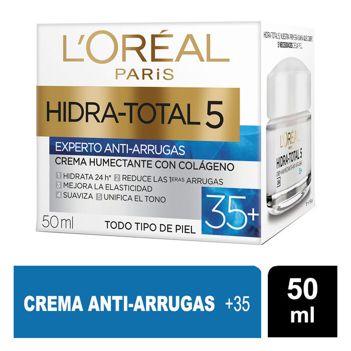 Crema de Día Anti-Arrugas + 35 Hidra-Total 5 50 mL, Loreal Paris