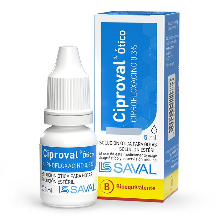 Ciproval Ótico (Ciprofloxacino 0,3%) Solución Ótica 5ml Saval