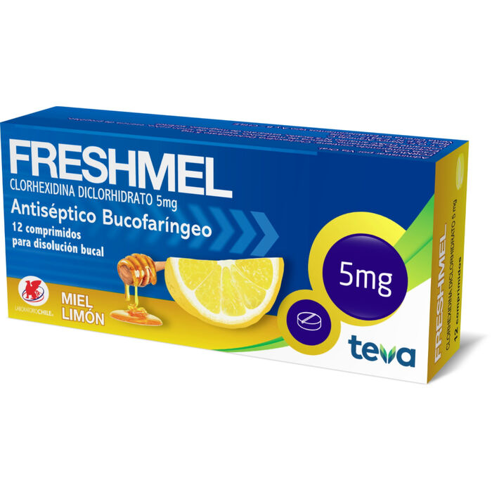 Freshmel (Clorhexidina diclorhidrato) 5 mg Miel, limón Antiséptico bucofaríngeo x 12 com Teva