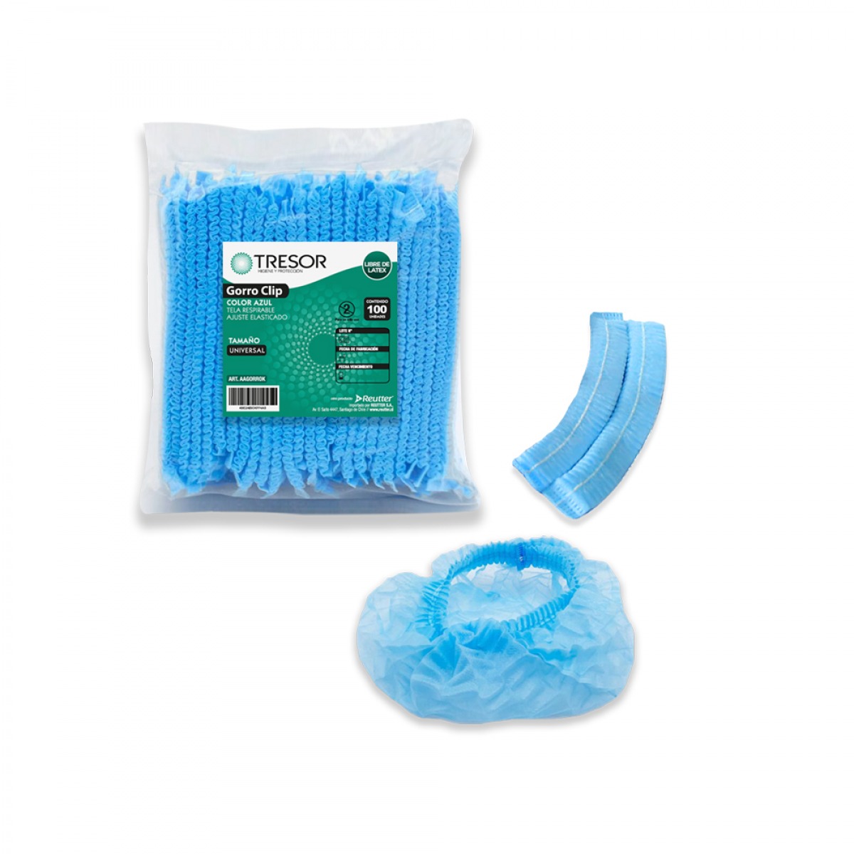 Gorro clip (cofia) Azul x 100 unidades Reutter