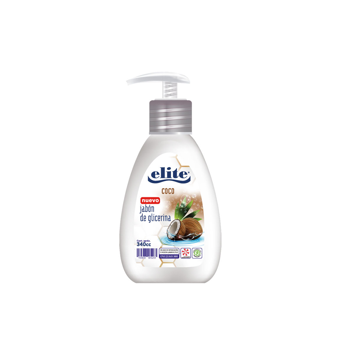 Jabon liquido de glicerina/coco 340 mL. Elite