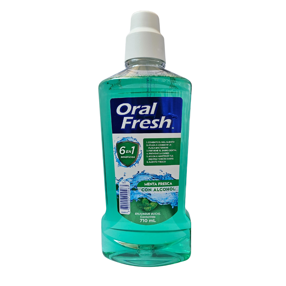 Enjuague Bucal Oral Fesh 6 en 1 Menta Fuerte con alcohol 710 ml